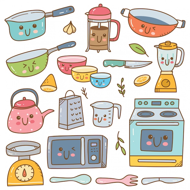 Conjunto de conjunto de equipamentos de cozinha kawaii