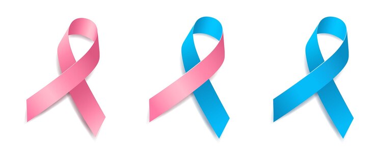 Vetor conjunto de consciência de fita azul e rosa árvore mães que amamentam, saúde feminina, câncer de mama masculino, saúde masculina, câncer de próstata. isolado em um fundo branco. ilustração vetorial.