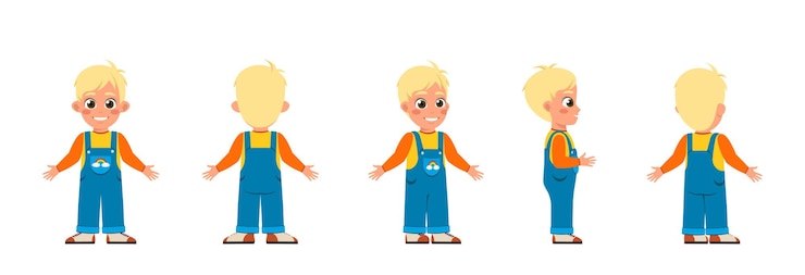 Vetor conjunto de construtor de personagens para animação menino engraçado em roupas casuais elegantes corpo de criança