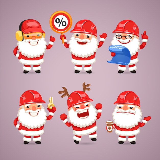 Conjunto de construtores de papai noel dos desenhos animados