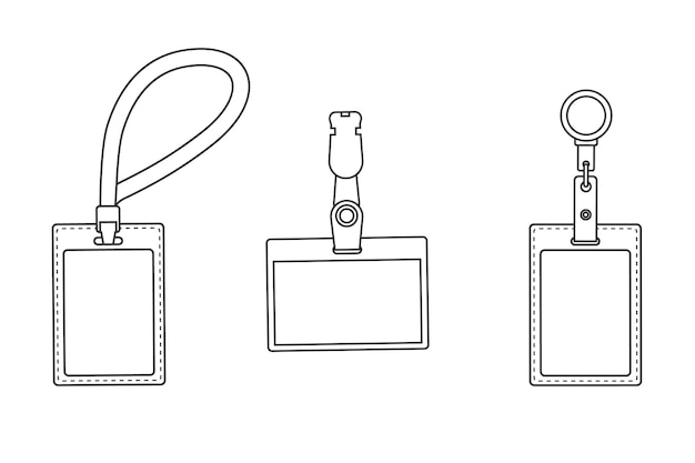 Conjunto de contorno preto do crachá isolado no fundo branco. ilustração do vetor de contorno.