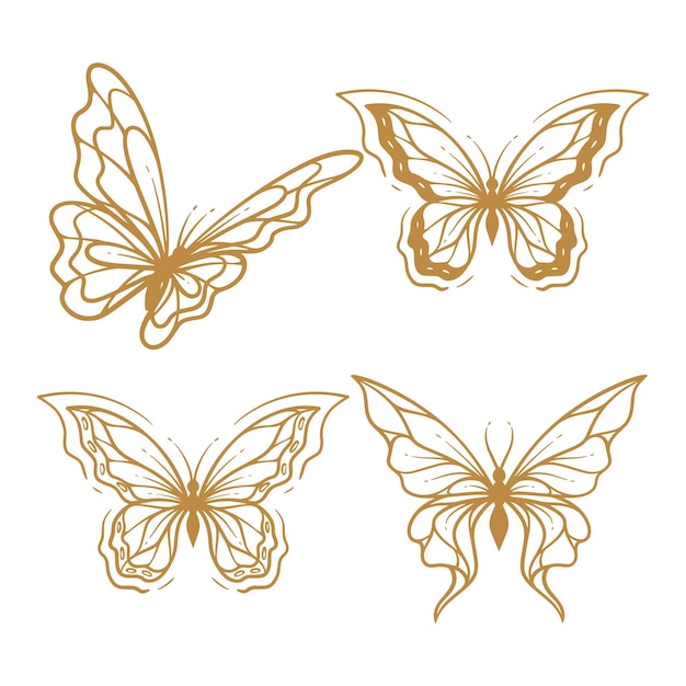 Vetor conjunto de contornos de clipart de arte de linha de borboleta desenhados à mão coleção de ilustrações estéticas de borboletas