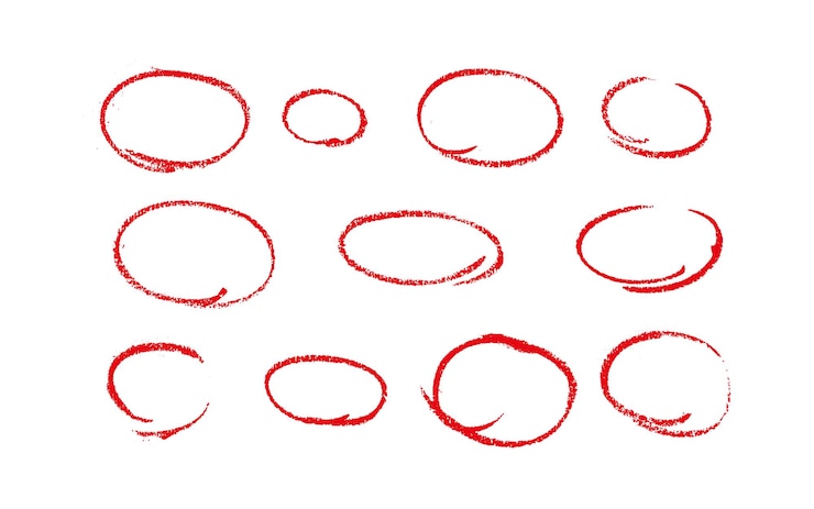 Vetor conjunto de contornos de esboço de uma elipse em fundo branco desenhado manualmente com um marcador de linha única