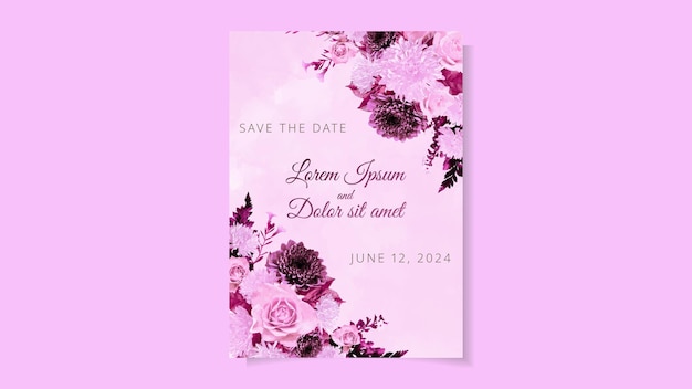 Conjunto de convite de casamento de flores elegantes e cartão de casamento de decoração floral