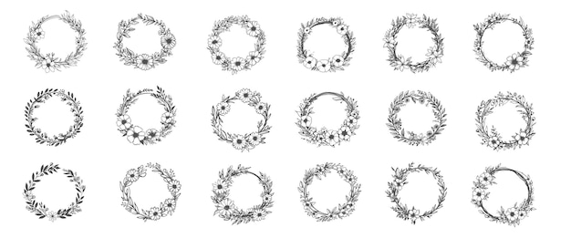 conjunto de convites desenhados à mão Vector coroa de núpcias fundo