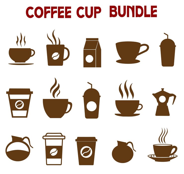 Vetor conjunto de copos vetoriais com café logotipo da xícara de café vector de coleção de monograma de café