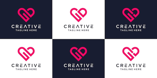 Conjunto de coração de logotipo GD de letra de monograma criativo.