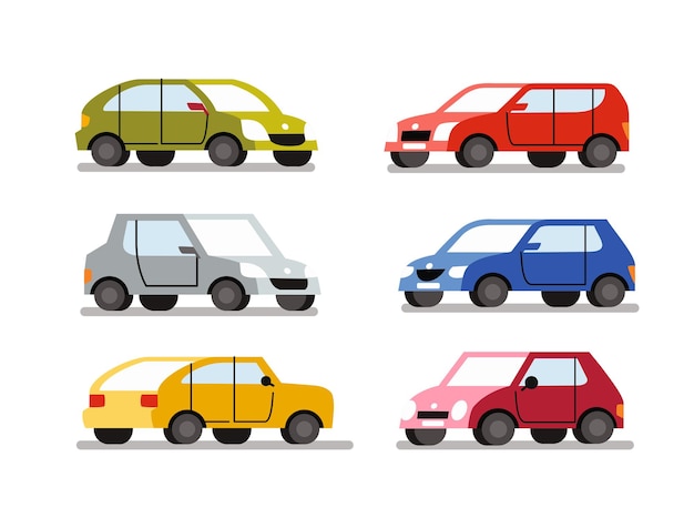 Conjunto de cores de carros dos desenhos animados. estilo simples de veículo automotivo.