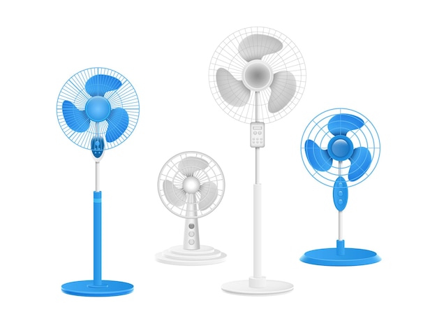 Conjunto de cores de diferentes tipos de ventilador elétrico moderno turbina de dispositivo de controle climático interno realista