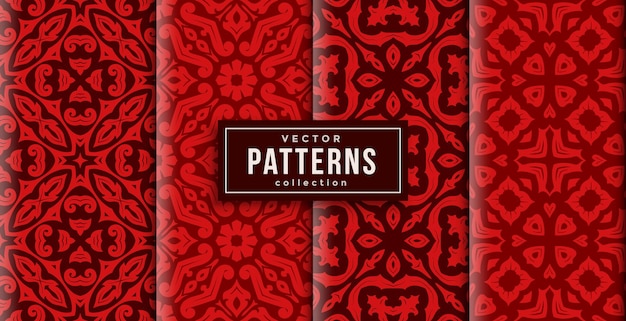 Conjunto de cores vermelhas de estilo ornamento padrão de quatro. fundo transparente pronto para imprimir