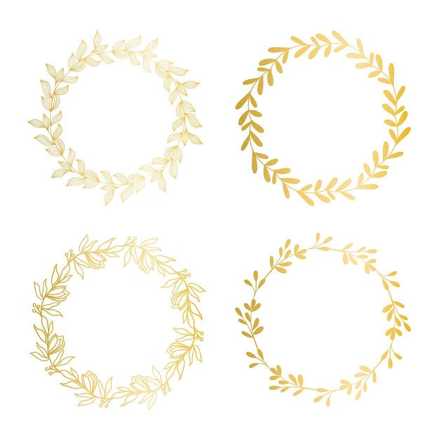 Vetor conjunto de coroas botânicas douradas ilustração vetorial graciosas molduras naturais feitas de galhos decíduos