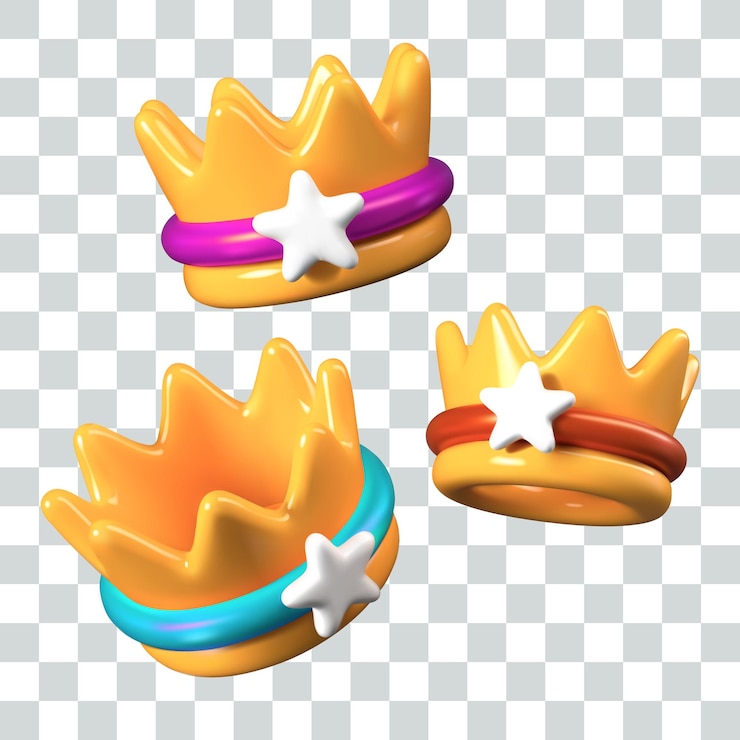 Vetor conjunto de coroas douradas com elementos decorativos de diferentes cores