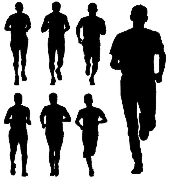 Conjunto de corredores de silhuetas na ilustração vetorial de homens de sprint