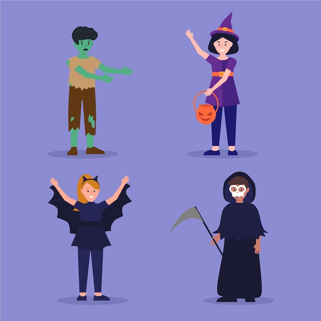 Conjunto de criança de halloween de design plano