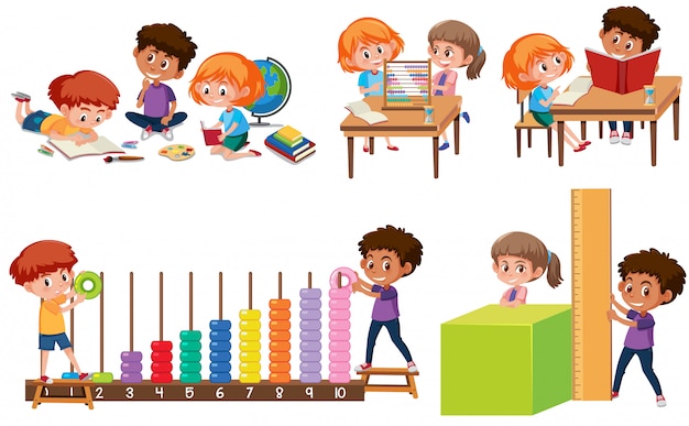 Vetor conjunto de crianças aprendendo matemática