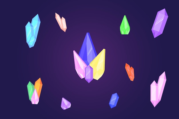 Conjunto de cristais multicoloridos de diferentes formas. vetor. para jogos, aplicativos e decorações