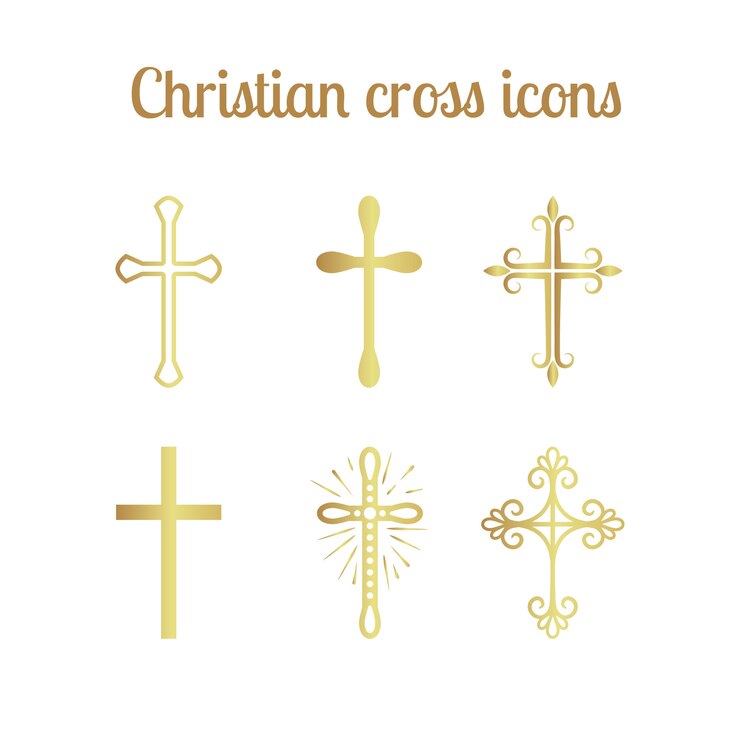 Vetor conjunto de cruz cristã dourada