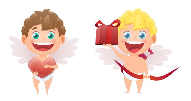 Conjunto de cupidos de anjos para o dia dos namorados