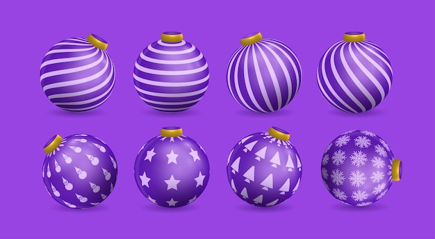 Conjunto de decorações de bola de natal roxa, com vários padrões