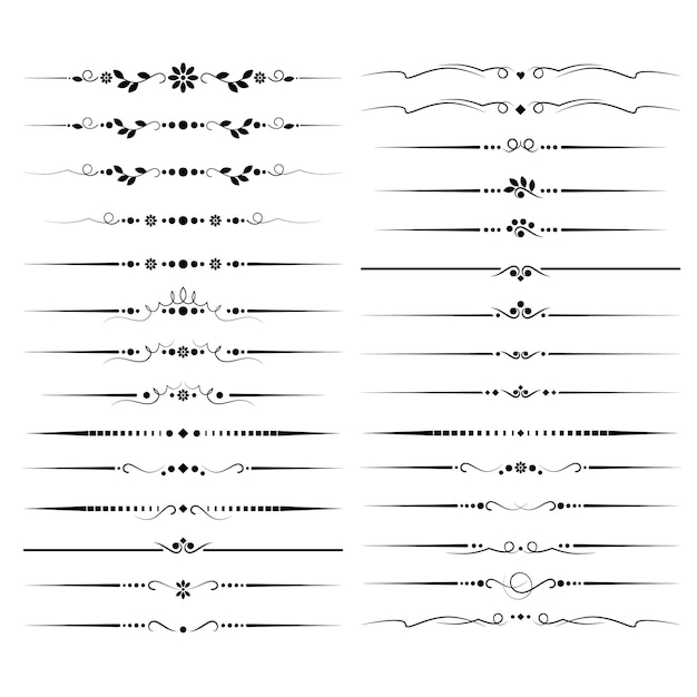 Conjunto de delimitadores em preto e branco para divisores de texto