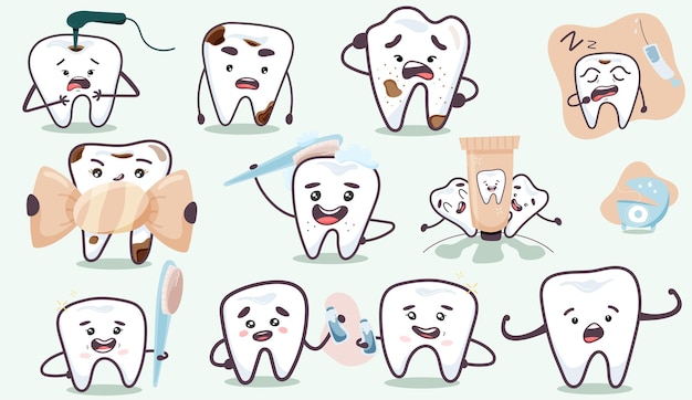 Conjunto de dentes engraçados de desenho animado