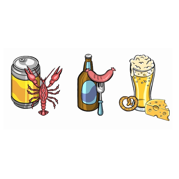 Conjunto de desenho à mão de cerveja de ilustração de esboços