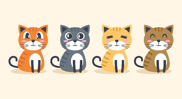 Conjunto de desenho animado de personagem de gato engraçado