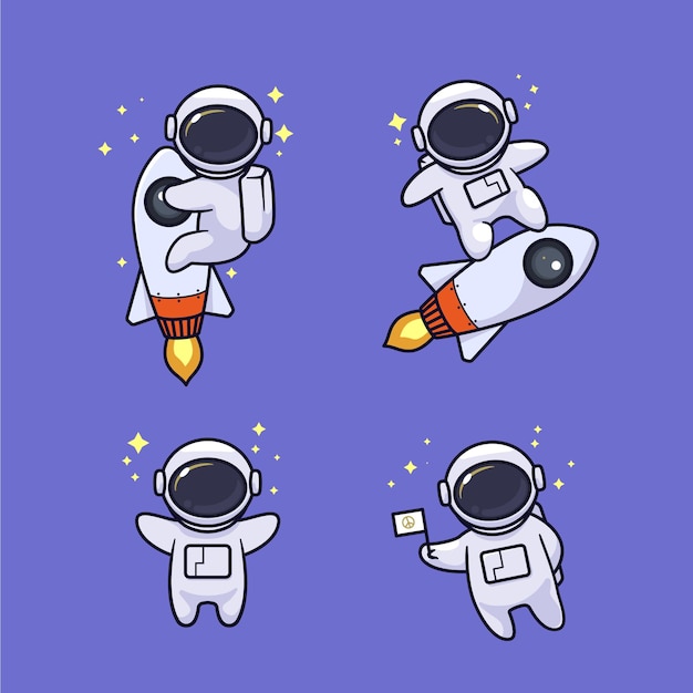 Conjunto de desenho de astronauta fofo