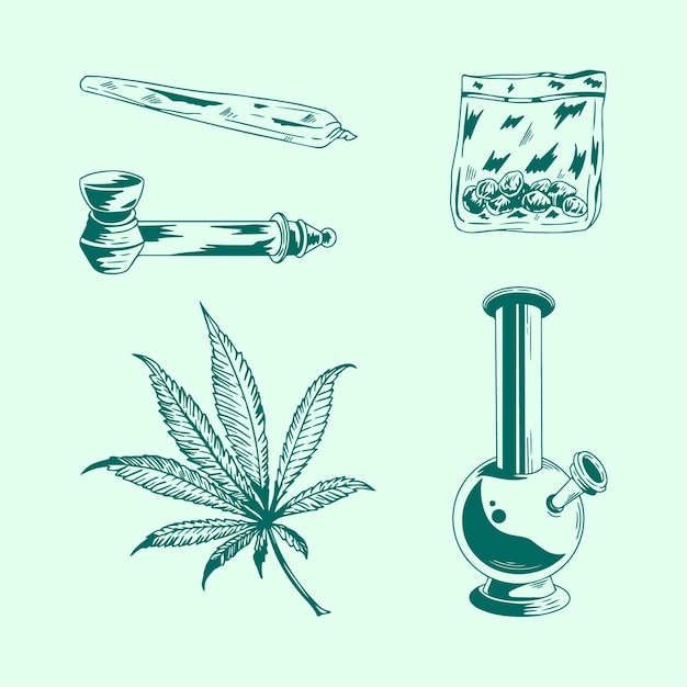 Vetor conjunto de desenho de cannabis