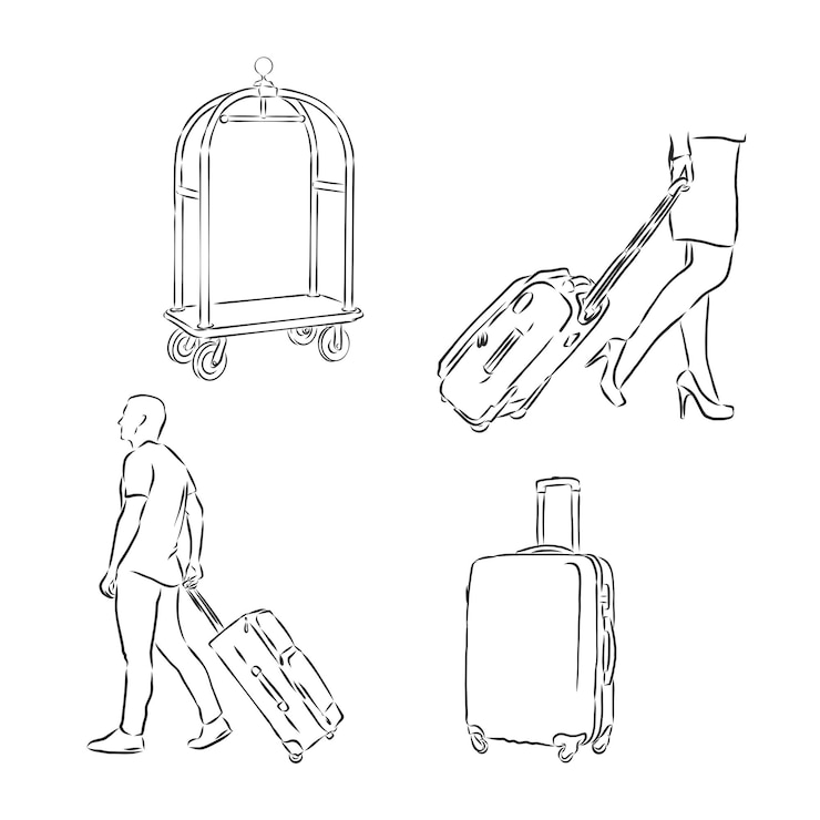 Vetor conjunto de desenho de malas, mala, ilustração de desenho vetorial