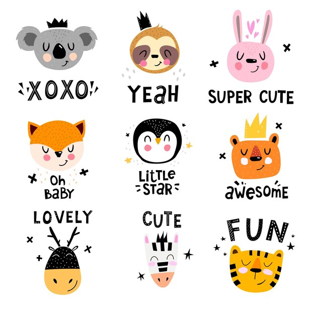 Kawaii desenhos animados emoticons coloridos conjunto vector