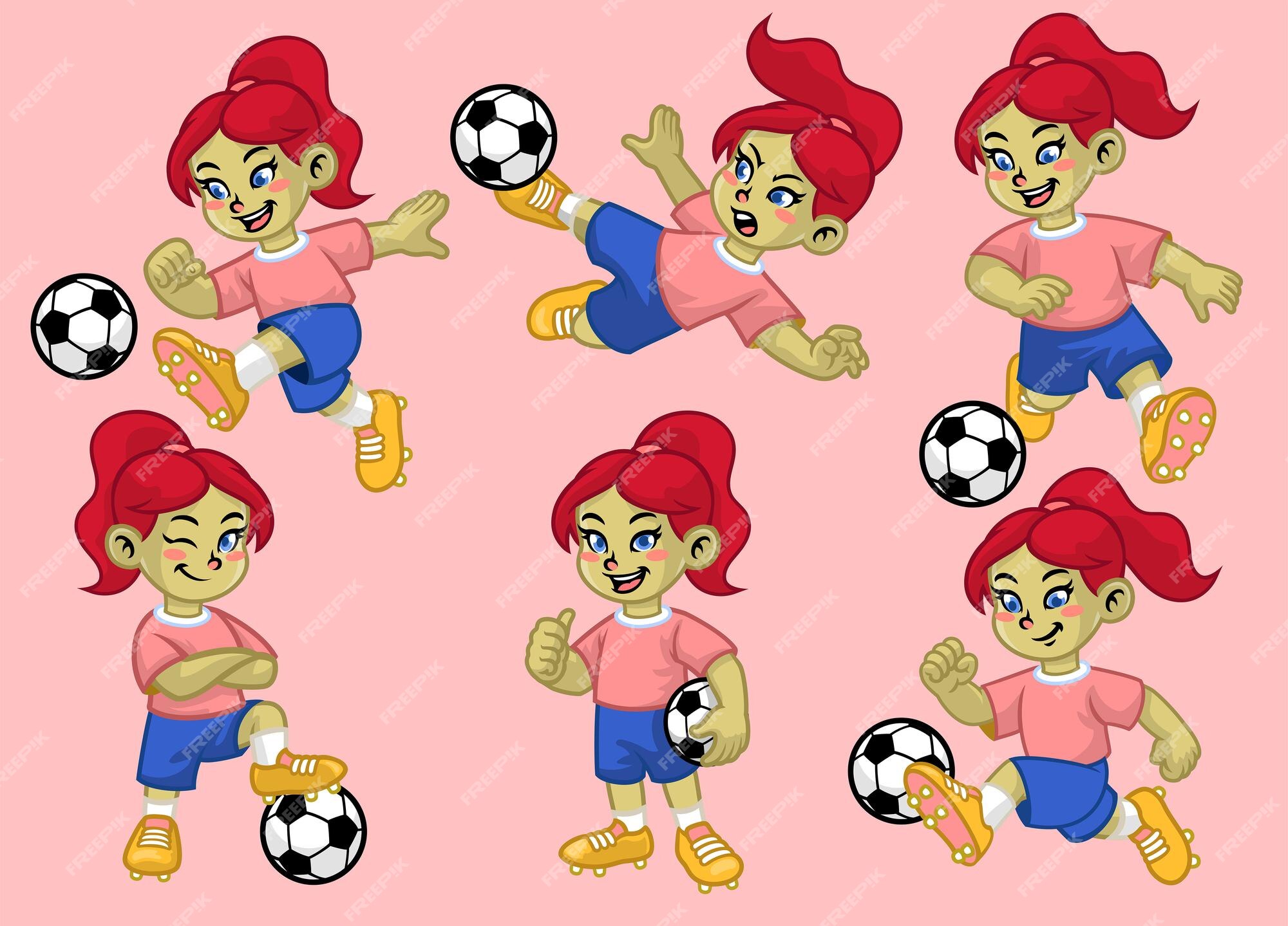 Meninas Adolescentes Que Jogam Futebol Com Uma Bola - Ilustração Vetorial  Stock. Jovens Jogadores No Caráter Liso Dos Desenhos Animados Do Sportswear  - Mulheres Jovens No Jogo Uniforme Do Futebol Da Prática