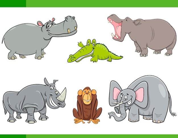 Conjunto de desenhos animados de animais selvagens