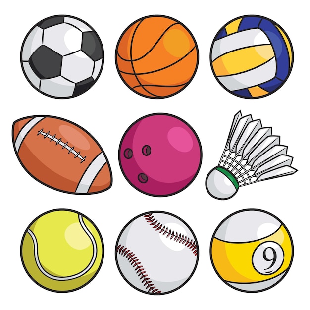 Conjunto de desenhos animados de bolas esportivas