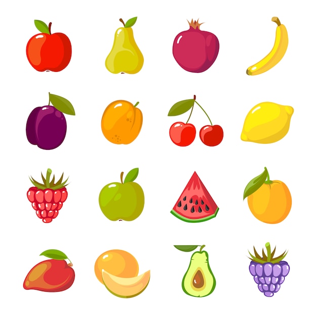 Conjunto de desenhos animados de frutas. maçãs frescas alimentos saudáveis