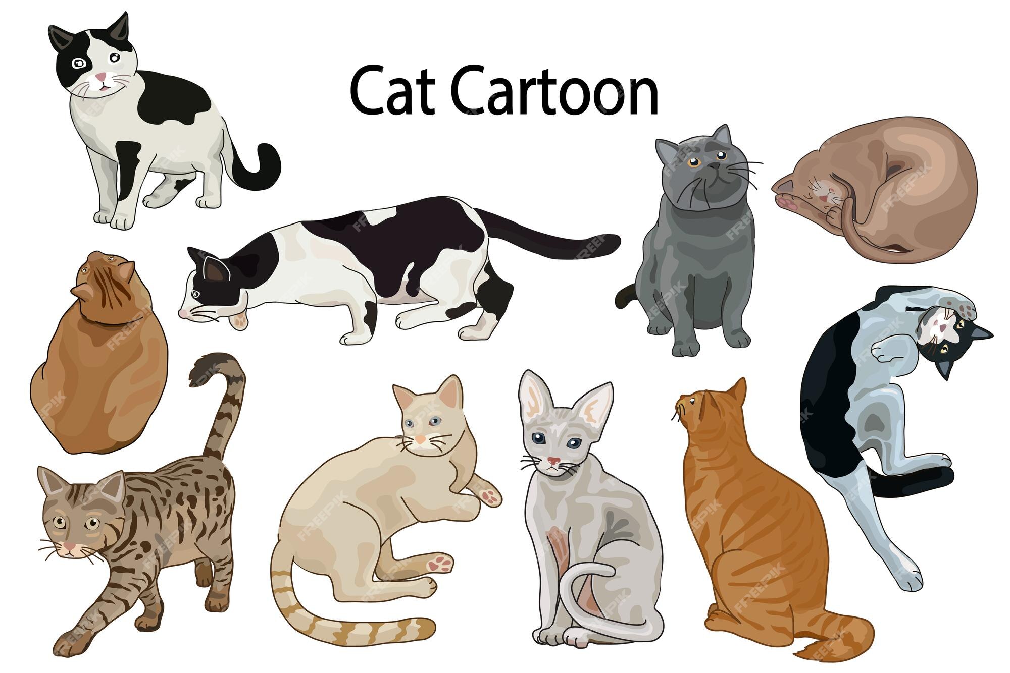 Conjunto De Gatos De Desenho Diferente. Estilo Simples E Moderno Do Gato  Ilustração do Vetor - Ilustração de animal, fundo: 221198556