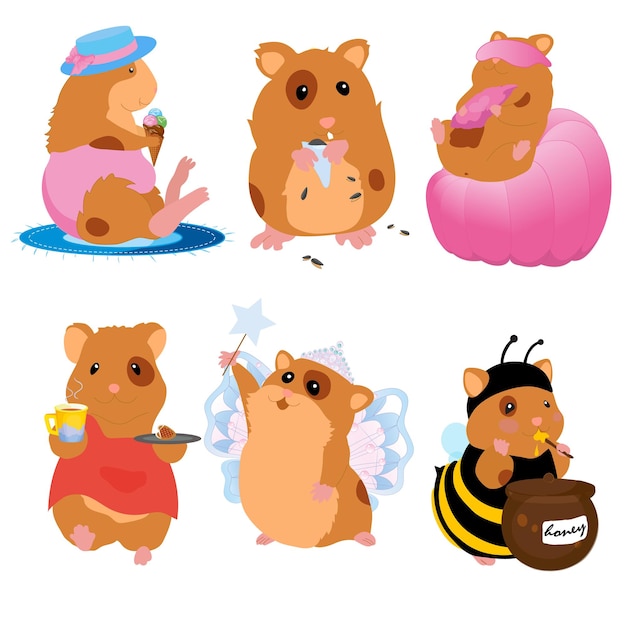 Conjunto de desenhos animados de hamster