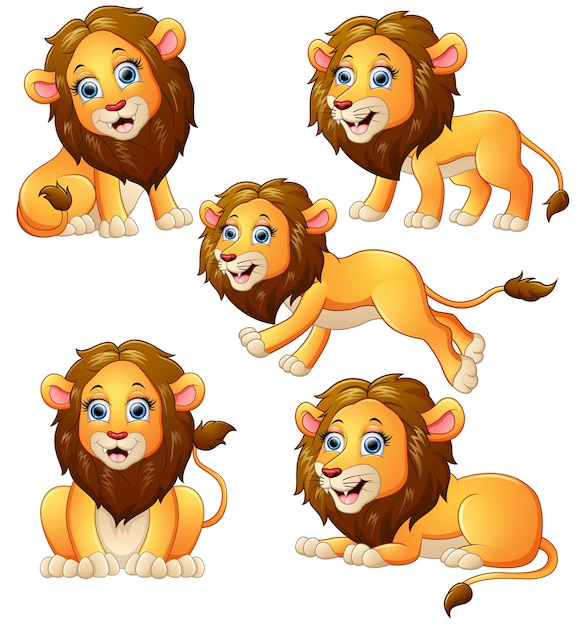Vetor conjunto de desenhos animados de leão coleção