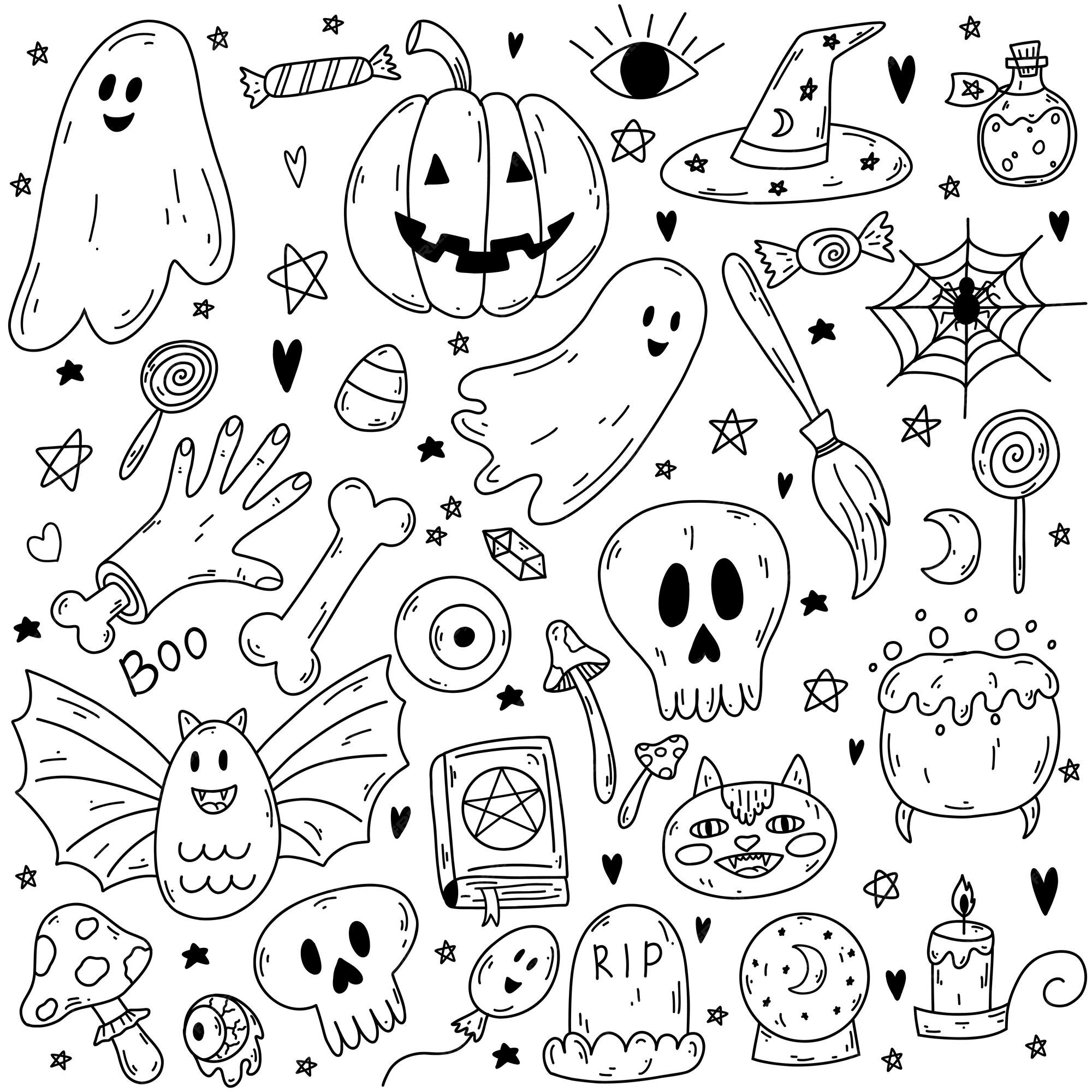 conjunto de doodle de vetor de clipart de halloween. um desenho de