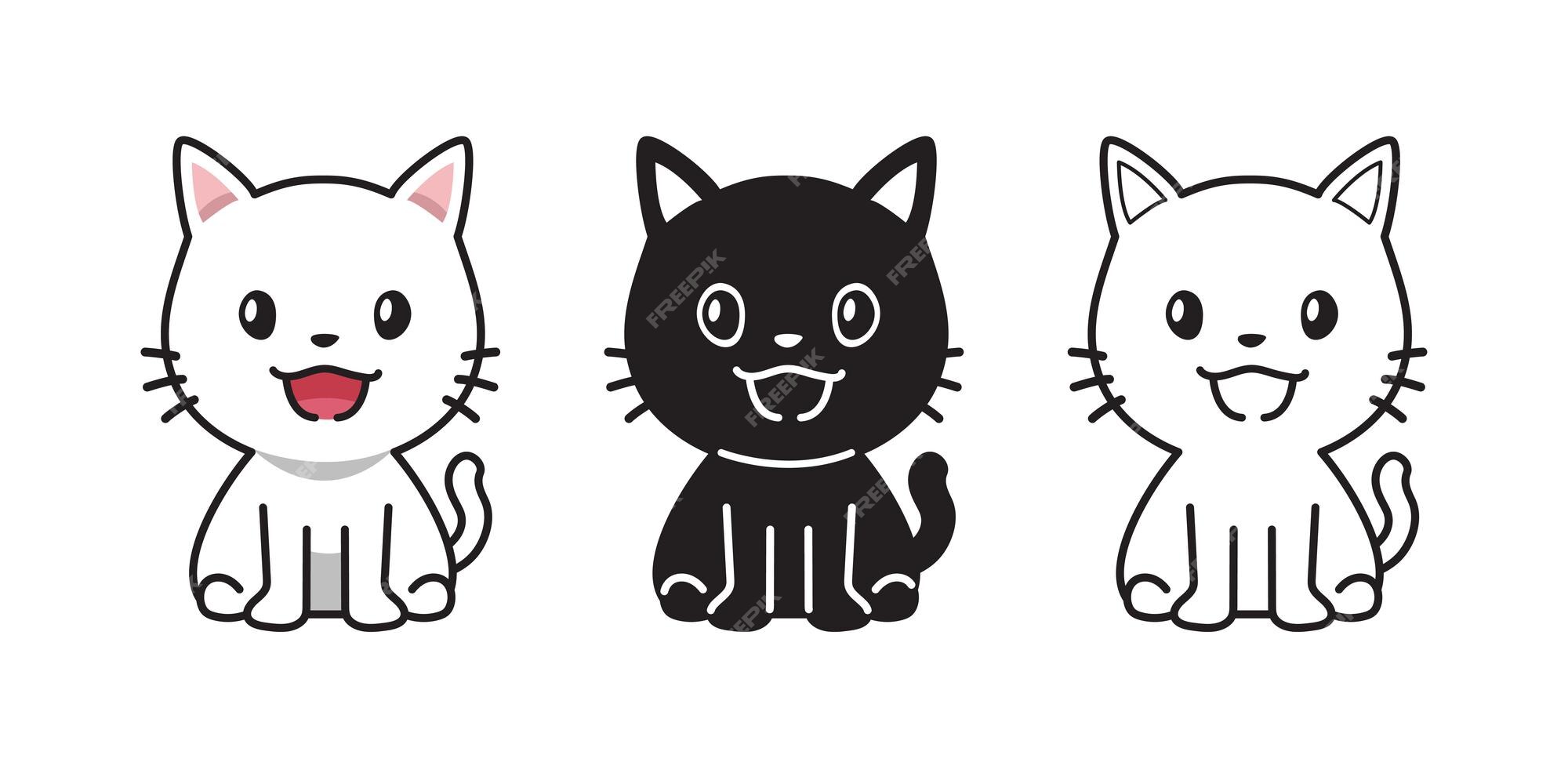 Grupo De Gatos Dos Desenhos Animados, Animais De Estimação Bonitos, Preto,  Branco, Marrom, Gengibre E Também Contorno E Versões Da Silhueta, Situando  E Sorrindo, Isolado No Fundo Branco. Vetor Ilustraciones svg, vectoriales