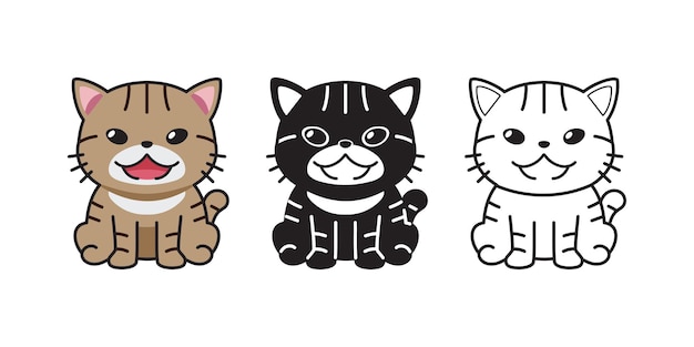 Conjunto de desenhos animados de vetor de gato malhado para o projeto.