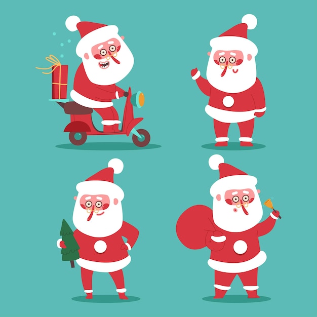 Vetor conjunto de desenhos animados de vetor de personagens fofinhos de papai noel isolado no fundo.