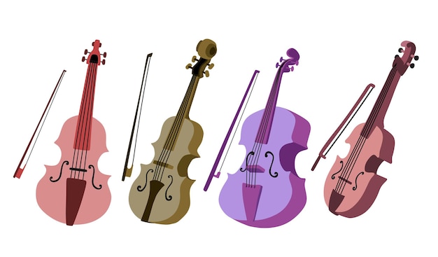 Conjunto de desenhos animados de violino instrumento musical de cordas clássicas