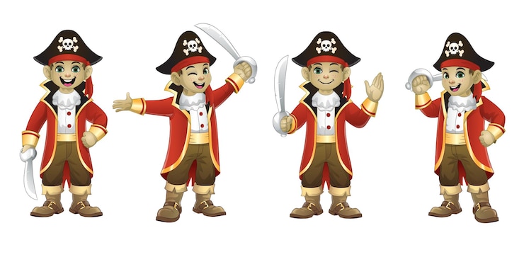 Vetor conjunto de desenhos animados fofos de pirata de halloween