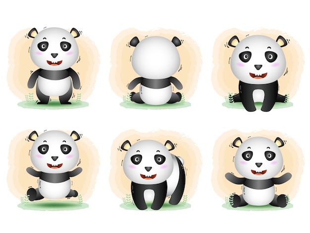 Conjunto de desenhos animados vetor de panda bonito