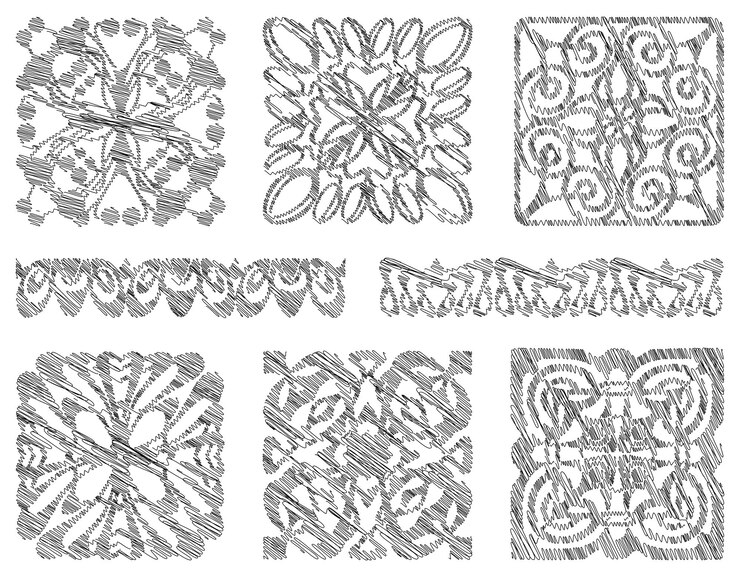 Vetor conjunto de desenhos de contorno de rabisco vários elementos de design decorativo