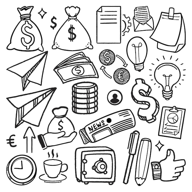 Conjunto de desenhos de economias de negócios desenhados à mão