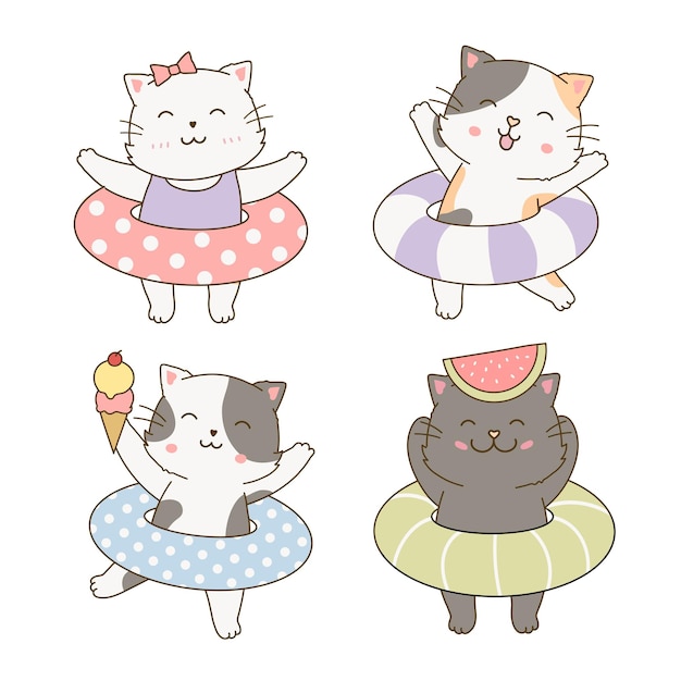 Dois Gatos desenhados num estilo Kawaii simples - Gatos - Just