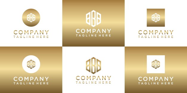 Conjunto de design criativo de logotipo com monograma dourado