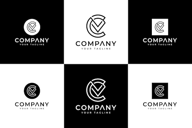 Conjunto de design criativo do logotipo da carta cv para todos os usos